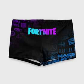 Детские купальные плавки 3D с принтом FORTNITE  в городе Новоалтайск, Полиэстер 85%, Спандекс 15% | Слитный крой, подклад по переду изделия, узкие бретели | Тематика изображения на принте: borderlands | call of duty | counter strike | cs go | dark souls | devil may cry | dmc | face | fallout | far cry | stalker | tes | the elder scrolls | the last of us | the witcher | warframe | watch dogs | варфрейм | ведьмак | масс эффект |