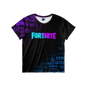 Детская футболка 3D с принтом FORTNITE в городе Новоалтайск, 100% гипоаллергенный полиэфир | прямой крой, круглый вырез горловины, длина до линии бедер, чуть спущенное плечо, ткань немного тянется | Тематика изображения на принте: borderlands | call of duty | counter strike | cs go | dark souls | devil may cry | dmc | face | fallout | far cry | stalker | tes | the elder scrolls | the last of us | the witcher | warframe | watch dogs | варфрейм | ведьмак | масс эффект |