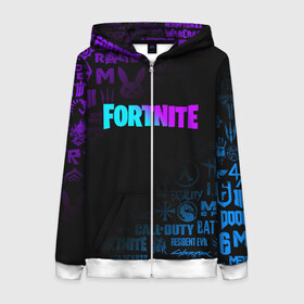 Женская толстовка 3D на молнии с принтом FORTNITE в городе Новоалтайск, 100% полиэстер | длина до линии бедра, манжеты и пояс оформлены мягкой тканевой резинкой, двухслойный капюшон со шнурком для регулировки, спереди молния, по бокам два кармана | borderlands | call of duty | counter strike | cs go | dark souls | devil may cry | dmc | face | fallout | far cry | stalker | tes | the elder scrolls | the last of us | the witcher | warframe | watch dogs | варфрейм | ведьмак | масс эффект |