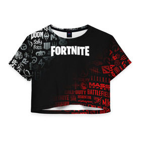 Женская футболка Cropp-top с принтом FORTNITE 10 СЕЗОН в городе Новоалтайск, 100% полиэстер | круглая горловина, длина футболки до линии талии, рукава с отворотами | beyond good and evil | brawl stars | call of duty | cyberpunk 2077 | death stranding | detroit become human | far cry | fortnite | overwatch | tes | the elder scrolls | the last of us | warframe | watch dogs | варфрейм | киберпанк 2077 | мас