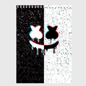Скетчбук с принтом MARSHMELLO GLITCH в городе Новоалтайск, 100% бумага
 | 48 листов, плотность листов — 100 г/м2, плотность картонной обложки — 250 г/м2. Листы скреплены сверху удобной пружинной спиралью | america | dj | marshmello | usa | америка | маршмелло