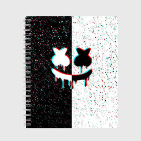 Тетрадь с принтом MARSHMELLO GLITCH в городе Новоалтайск, 100% бумага | 48 листов, плотность листов — 60 г/м2, плотность картонной обложки — 250 г/м2. Листы скреплены сбоку удобной пружинной спиралью. Уголки страниц и обложки скругленные. Цвет линий — светло-серый
 | america | dj | marshmello | usa | америка | маршмелло