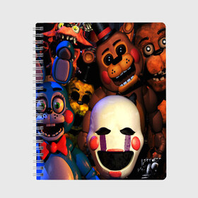 Тетрадь с принтом FIVE NIGHTS AT FREDDYS в городе Новоалтайск, 100% бумага | 48 листов, плотность листов — 60 г/м2, плотность картонной обложки — 250 г/м2. Листы скреплены сбоку удобной пружинной спиралью. Уголки страниц и обложки скругленные. Цвет линий — светло-серый
 | Тематика изображения на принте: 5 ночей с фредди | animation | bonnie | chica | five nights at freddys | fnaf | foxy | freddy | funny | horror | scary | бонни | майк | пять | ужас | фнаф | фокси | фредди | чика | шмидт