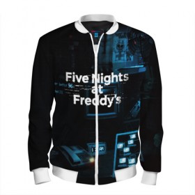 Мужской бомбер 3D с принтом FIVE NIGHTS AT FREDDYS в городе Новоалтайск, 100% полиэстер | застегивается на молнию, по бокам два кармана без застежек, по низу бомбера и на воротнике - эластичная резинка | 5 ночей с фредди | animation | bonnie | chica | five nights at freddys | fnaf | foxy | freddy | funny | horror | scary | бонни | майк | пять | ужас | фнаф | фокси | фредди | чика | шмидт