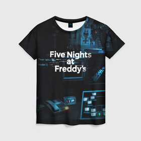 Женская футболка 3D с принтом FIVE NIGHTS AT FREDDYS в городе Новоалтайск, 100% полиэфир ( синтетическое хлопкоподобное полотно) | прямой крой, круглый вырез горловины, длина до линии бедер | 5 ночей с фредди | animation | bonnie | chica | five nights at freddys | fnaf | foxy | freddy | funny | horror | scary | бонни | майк | пять | ужас | фнаф | фокси | фредди | чика | шмидт