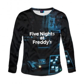 Женский лонгслив 3D с принтом FIVE NIGHTS AT FREDDYS в городе Новоалтайск, 100% полиэстер | длинные рукава, круглый вырез горловины, полуприлегающий силуэт | 5 ночей с фредди | animation | bonnie | chica | five nights at freddys | fnaf | foxy | freddy | funny | horror | scary | бонни | майк | пять | ужас | фнаф | фокси | фредди | чика | шмидт