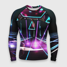 Мужской рашгард 3D с принтом КИБЕРГОРОД в городе Новоалтайск,  |  | bright | colorful | cool | disco | music | music lover | retro | speaker | tape recorder | technique | vintage | винтаж | динамик | диско | магнитофон | меломан | музыка | неон | разноцветный | ретро | техника