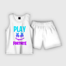 Детская пижама с шортами хлопок с принтом FORTNITE x MARSHMELLO в городе Новоалтайск,  |  | Тематика изображения на принте: fortnite | fortnite x | marshmello | маршмелло | фортнайт