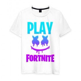 Мужская футболка хлопок с принтом FORTNITE x MARSHMELLO в городе Новоалтайск, 100% хлопок | прямой крой, круглый вырез горловины, длина до линии бедер, слегка спущенное плечо. | fortnite | fortnite x | marshmello | маршмелло | фортнайт