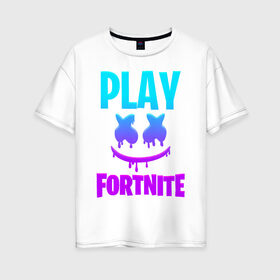 Женская футболка хлопок Oversize с принтом FORTNITE x MARSHMELLO в городе Новоалтайск, 100% хлопок | свободный крой, круглый ворот, спущенный рукав, длина до линии бедер
 | fortnite | fortnite x | marshmello | маршмелло | фортнайт