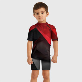 Детский купальный костюм 3D с принтом Red & Black в городе Новоалтайск, Полиэстер 85%, Спандекс 15% | застежка на молнии на спине | 3d | 3д | black | red | texture | геометрия | красно черное | красный | текстуры | фигуры | черный