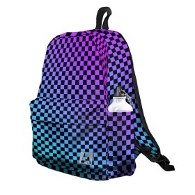 Рюкзак 3D с принтом Checkerboard gradient в городе Новоалтайск, 100% полиэстер | лямки с регулируемой длиной, сверху петелька, чтобы рюкзак можно было повесить на вешалку. Основное отделение закрывается на молнию, как и внешний карман. Внутри два дополнительных кармана, один из которых закрывается на молнию. По бокам два дополнительных кармашка | Тематика изображения на принте: checkerboard | gradient | бойчик | градиент | клетка. ячейка | орнамент | френдзона | шахматная. доска | шашечки