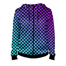 Женская толстовка 3D на молнии с принтом Checkerboard gradient в городе Новоалтайск, 100% полиэстер | длина до линии бедра, манжеты и пояс оформлены мягкой тканевой резинкой, двухслойный капюшон со шнурком для регулировки, спереди молния, по бокам два кармана | checkerboard | gradient | бойчик | градиент | клетка. ячейка | орнамент | френдзона | шахматная. доска | шашечки