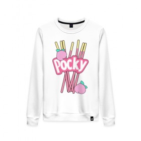Женский свитшот хлопок с принтом KAWAII POCKY в городе Новоалтайск, 100% хлопок | прямой крой, круглый вырез, на манжетах и по низу широкая трикотажная резинка  | kawaii | kawaii pocky | pocky | pocky купить | pocky палочки | кавай | японские pocky
