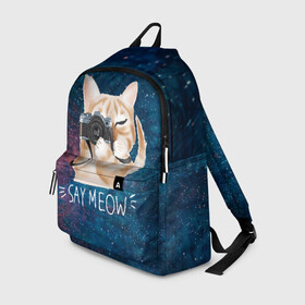 Рюкзак 3D с принтом Say Meow в городе Новоалтайск, 100% полиэстер | лямки с регулируемой длиной, сверху петелька, чтобы рюкзак можно было повесить на вешалку. Основное отделение закрывается на молнию, как и внешний карман. Внутри два дополнительных кармана, один из которых закрывается на молнию. По бокам два дополнительных кармашка | meow | кот | котенок | котик | котики | котятка | кошка | мяу | скажи мяу | фотоаппарат | фотограф