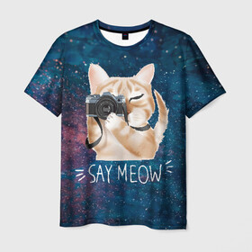Мужская футболка 3D с принтом Say Meow в городе Новоалтайск, 100% полиэфир | прямой крой, круглый вырез горловины, длина до линии бедер | meow | кот | котенок | котик | котики | котятка | кошка | мяу | скажи мяу | фотоаппарат | фотограф