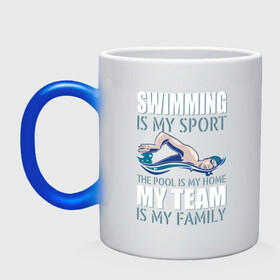Кружка хамелеон с принтом Swimming is my sport в городе Новоалтайск, керамика | меняет цвет при нагревании, емкость 330 мл | Тематика изображения на принте: dive | diving | swim | swimming | synchronized swimming | водный спорт | дайвинг | плавание | пловец | синхронное плавание | спорт