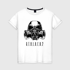 Женская футболка хлопок с принтом S.T.A.L.K.E.R. 2 в городе Новоалтайск, 100% хлопок | прямой крой, круглый вырез горловины, длина до линии бедер, слегка спущенное плечо | bandit | chernobyl | logo | pripyat | s.t.a.l.k.e.r. 2 | shadow of chernobyl | stalker | stalker 2 | бандиты | лого | меченый | припять | сталкер | сталкер 2 | тени чернобыля | чернобыль | чистое небо
