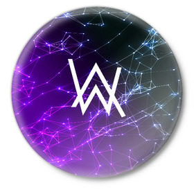 Значок с принтом ALAN WALKER в городе Новоалтайск,  металл | круглая форма, металлическая застежка в виде булавки | alan walker | aw | electro | electro music | music | алан уокер | музыка | музыкант | электро | электронная музыка