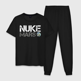Мужская пижама хлопок с принтом NUKE MARS в городе Новоалтайск, 100% хлопок | брюки и футболка прямого кроя, без карманов, на брюках мягкая резинка на поясе и по низу штанин
 | elon | mars | musk | nuke | земля | илон | марс | маск | планета | терраформирование | ядерный