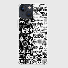 Чехол для iPhone 13 mini с принтом ЛОГОТИПЫ РОК ГРУПП в городе Новоалтайск,  |  | 30 seconds to mars | acdc | deep purple | depeche mode | him | in flames | iron maiden | manowar | megadeth | motorhead | offspring | placebo | queen | radiohead | rolling stones | slayer | slipknot | stigmata | system of a down | алиса | кисс | корн | лу