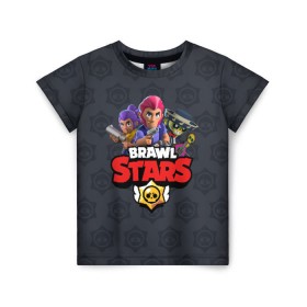 Детская футболка 3D с принтом BRAWL STARS в городе Новоалтайск, 100% гипоаллергенный полиэфир | прямой крой, круглый вырез горловины, длина до линии бедер, чуть спущенное плечо, ткань немного тянется | brawl stars | bull | colt | leon | stars | берли | бо | брок | ворон | джесси | динамайк | дэррил | кольт | леон | мортис | нита | пайпер | пенни | поко | пэм | рикошет | спайк | тара | фрэнк | шелли | эль примо