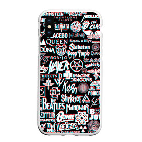 Чехол для iPhone XS Max матовый с принтом ЛОГОТИПЫ РОК ГРУПП GLITCH в городе Новоалтайск, Силикон | Область печати: задняя сторона чехла, без боковых панелей | 30 seconds to mars | acdc | deep purple | depeche mode | him | in flames | iron maiden | manowar | megadeth | motorhead | offspring | placebo | queen | radiohead | rolling stones | slayer | slipknot | stigmata | system of a down | алиса | кисс | корн | лу