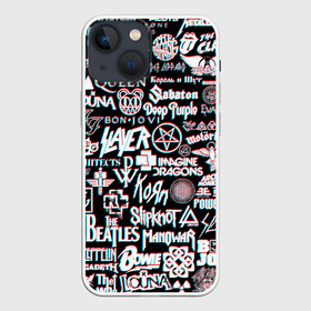Чехол для iPhone 13 mini с принтом ЛОГОТИПЫ РОК ГРУПП GLITCH в городе Новоалтайск,  |  | 30 seconds to mars | acdc | deep purple | depeche mode | him | in flames | iron maiden | manowar | megadeth | motorhead | offspring | placebo | queen | radiohead | rolling stones | slayer | slipknot | stigmata | system of a down | алиса | кисс | корн | лу