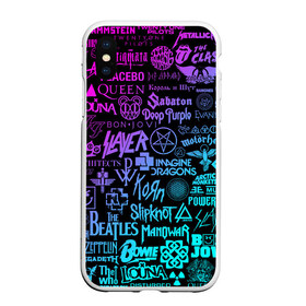 Чехол для iPhone XS Max матовый с принтом ЛОГОТИПЫ РОК ГРУПП в городе Новоалтайск, Силикон | Область печати: задняя сторона чехла, без боковых панелей | Тематика изображения на принте: 30 seconds to mars | acdc | deep purple | depeche mode | him | in flames | iron maiden | manowar | megadeth | motorhead | offspring | placebo | queen | radiohead | rolling stones | slayer | slipknot | stigmata | system of a down | алиса | кисс | корн | лу