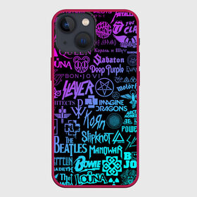 Чехол для iPhone 13 mini с принтом ЛОГОТИПЫ РОК ГРУПП в городе Новоалтайск,  |  | 30 seconds to mars | acdc | deep purple | depeche mode | him | in flames | iron maiden | manowar | megadeth | motorhead | offspring | placebo | queen | radiohead | rolling stones | slayer | slipknot | stigmata | system of a down | алиса | кисс | корн | лу