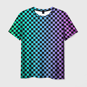 Мужская футболка 3D с принтом Checkerboard Color  в городе Новоалтайск, 100% полиэфир | прямой крой, круглый вырез горловины, длина до линии бедер | checkerboard | gradient | бойчик | в клетку | в клеточку | градиент | клетка | музыка | орнамент | френдзона | шахматная доска | шашки