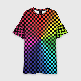 Детское платье 3D с принтом Checkerboard Color  в городе Новоалтайск, 100% полиэстер | прямой силуэт, чуть расширенный к низу. Круглая горловина, на рукавах — воланы | checkerboard | gradient | бойчик | в клетку | в клеточку | градиент | клетка | музыка | орнамент | френдзона | шахматная доска | шашки