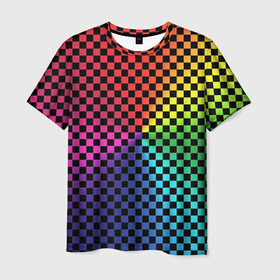 Мужская футболка 3D с принтом Checkerboard Color  в городе Новоалтайск, 100% полиэфир | прямой крой, круглый вырез горловины, длина до линии бедер | checkerboard | gradient | бойчик | в клетку | в клеточку | градиент | клетка | музыка | орнамент | френдзона | шахматная доска | шашки