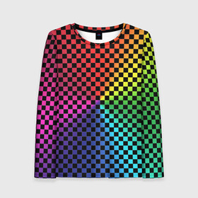Женский лонгслив 3D с принтом Checkerboard Color  в городе Новоалтайск, 100% полиэстер | длинные рукава, круглый вырез горловины, полуприлегающий силуэт | checkerboard | gradient | бойчик | в клетку | в клеточку | градиент | клетка | музыка | орнамент | френдзона | шахматная доска | шашки