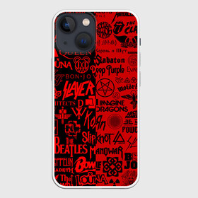 Чехол для iPhone 13 mini с принтом ЛОГОТИПЫ РОК ГРУПП | ROCK в городе Новоалтайск,  |  | 30 seconds to mars | acdc | deep purple | depeche mode | him | in flames | iron maiden | manowar | megadeth | motorhead | offspring | placebo | queen | radiohead | rolling stones | slayer | slipknot | stigmata | system of a down | алиса | кисс | корн | лу