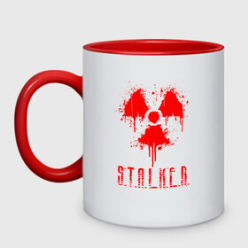 Кружка двухцветная с принтом S.T.A.L.K.E.R. 2 в городе Новоалтайск, керамика | объем — 330 мл, диаметр — 80 мм. Цветная ручка и кайма сверху, в некоторых цветах — вся внутренняя часть | bandit | chernobyl | pripyat | s.t.a.l.k.e.r. 2 | shadow of chernobyl | stalker | stalker 2 | бандиты | меченый | припять | сталкер | сталкер 2 | тени чернобыля | чернобыль | чистое небо