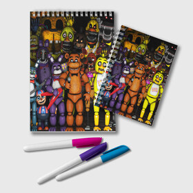 Блокнот с принтом FIVE NIGHTS AT FREDDY S в городе Новоалтайск, 100% бумага | 48 листов, плотность листов — 60 г/м2, плотность картонной обложки — 250 г/м2. Листы скреплены удобной пружинной спиралью. Цвет линий — светло-серый
 | 5 ночей с фредди | animation | bonnie | chica | five nights at freddys | fnaf | foxy | freddy | funny | horror | scary | бонни | майк | пять | ужас | фнаф | фокси | фредди | чика | шмидт