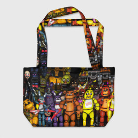 Пляжная сумка 3D с принтом FIVE NIGHTS AT FREDDYS в городе Новоалтайск, 100% полиэстер | застегивается на металлическую кнопку; внутренний карман застегивается на молнию. Стенки укреплены специальным мягким материалом, чтобы защитить содержимое от несильных ударов
 | 5 ночей с фредди | animation | bonnie | chica | five nights at freddys | fnaf | foxy | freddy | funny | horror | scary | бонни | майк | пять | ужас | фнаф | фокси | фредди | чика | шмидт