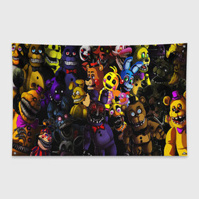 Флаг-баннер с принтом FIVE NIGHTS AT FREDDYS в городе Новоалтайск, 100% полиэстер | размер 67 х 109 см, плотность ткани — 95 г/м2; по краям флага есть четыре люверса для крепления | 5 ночей с фредди | animation | bonnie | chica | five nights at freddys | fnaf | foxy | freddy | funny | horror | scary | бонни | майк | пять | ужас | фнаф | фокси | фредди | чика | шмидт