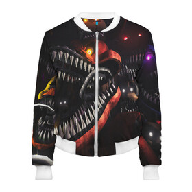 Женский бомбер 3D с принтом FIVE NIGHTS AT FREDDYS в городе Новоалтайск, 100% полиэстер | застегивается на молнию, по бокам два кармана без застежек, мягкие манжеты, по низу бомбера и на воротнике — эластичная резинка | 5 ночей с фредди | animation | bonnie | chica | five nights at freddys | fnaf | foxy | freddy | funny | horror | scary | бонни | майк | пять | ужас | фнаф | фокси | фредди | чика | шмидт