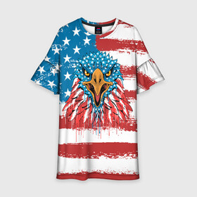 Детское платье 3D с принтом American Eagle в городе Новоалтайск, 100% полиэстер | прямой силуэт, чуть расширенный к низу. Круглая горловина, на рукавах — воланы | america | amerika | bird | eagle | flag | usa | америка | американский | орел | птица | соединенные | сша | флаг | штаты