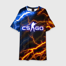Детское платье 3D с принтом CS GO STORM  МОЛНИИ в городе Новоалтайск, 100% полиэстер | прямой силуэт, чуть расширенный к низу. Круглая горловина, на рукавах — воланы | astralis | awp | counter strike | cs go | cs go global offensive | cs:go | faze clan | hyper beast | team liquid | астралис | кс го | тим ликвид | фейз клан | хайпер бист