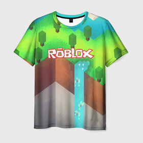 Мужская футболка 3D с принтом ROBLOX в городе Новоалтайск, 100% полиэфир | прямой крой, круглый вырез горловины, длина до линии бедер | game | gamer | logo | minecraft | roblox | simulator | игра | конструктор | лого | симулятор | строительство | фигура
