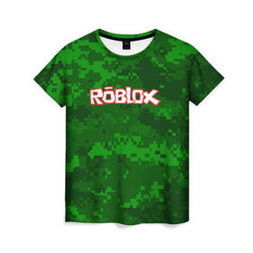 Женская футболка 3D с принтом ROBLOX в городе Новоалтайск, 100% полиэфир ( синтетическое хлопкоподобное полотно) | прямой крой, круглый вырез горловины, длина до линии бедер | game | gamer | logo | minecraft | roblox | simulator | игра | конструктор | лого | симулятор | строительство | фигура
