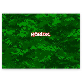 Поздравительная открытка с принтом ROBLOX в городе Новоалтайск, 100% бумага | плотность бумаги 280 г/м2, матовая, на обратной стороне линовка и место для марки
 | game | gamer | logo | minecraft | roblox | simulator | игра | конструктор | лого | симулятор | строительство | фигура