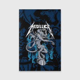 Обложка для паспорта матовая кожа с принтом Metallica в городе Новоалтайск, натуральная матовая кожа | размер 19,3 х 13,7 см; прозрачные пластиковые крепления | american | blue | demon | devil | flame | hell | metal band | metallica | music | rock | американская | голубое | демон | дьявол | метал группа | металлика | музыка | пламя | рок | черт