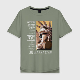 Мужская футболка хлопок Oversize с принтом New York Never Sleep city в городе Новоалтайск, 100% хлопок | свободный крой, круглый ворот, “спинка” длиннее передней части | city | never sleep | new york | usa | минимализм | нью йорк | ньюйорк | очки | сша