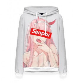 Женская толстовка 3D с принтом Senpai 02 в городе Новоалтайск, 100% полиэстер  | двухслойный капюшон со шнурком для регулировки, мягкие манжеты на рукавах и по низу толстовки, спереди карман-кенгуру с мягким внутренним слоем. | 02 | ahegao | anime | darling in the franxx | franxx | manga | senpai | аниме | ахегао | манга | милый во франксе | сенпай | франкс