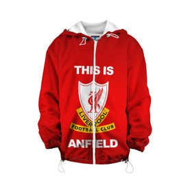 Детская куртка 3D с принтом LIVERPOOL в городе Новоалтайск, 100% полиэстер | застежка — молния, подол и капюшон оформлены резинкой с фиксаторами, по бокам — два кармана без застежек, один потайной карман на груди, плотность верхнего слоя — 90 г/м2; плотность флисового подклада — 260 г/м2 | 