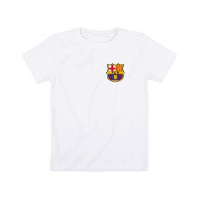 Детская футболка хлопок с принтом FC BARCELONA в городе Новоалтайск, 100% хлопок | круглый вырез горловины, полуприлегающий силуэт, длина до линии бедер | Тематика изображения на принте: barca | barcelona | fc barca | барка | барселона